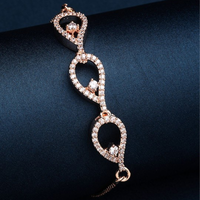 Rose Gold-Plated Silver Toned Sleek Design with Dazzling Diamonds Bracelet