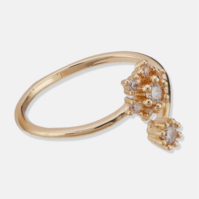 Gold Plated Cubic Zirconia Stone Studded Leaf-Shaped Dazzling Ring