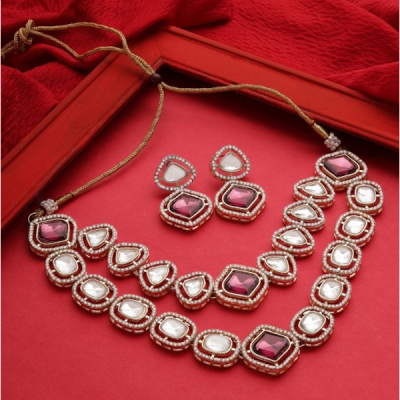 Gold-Plated Stones & Austrian Diamonds-Studded Layered Jewellery Set